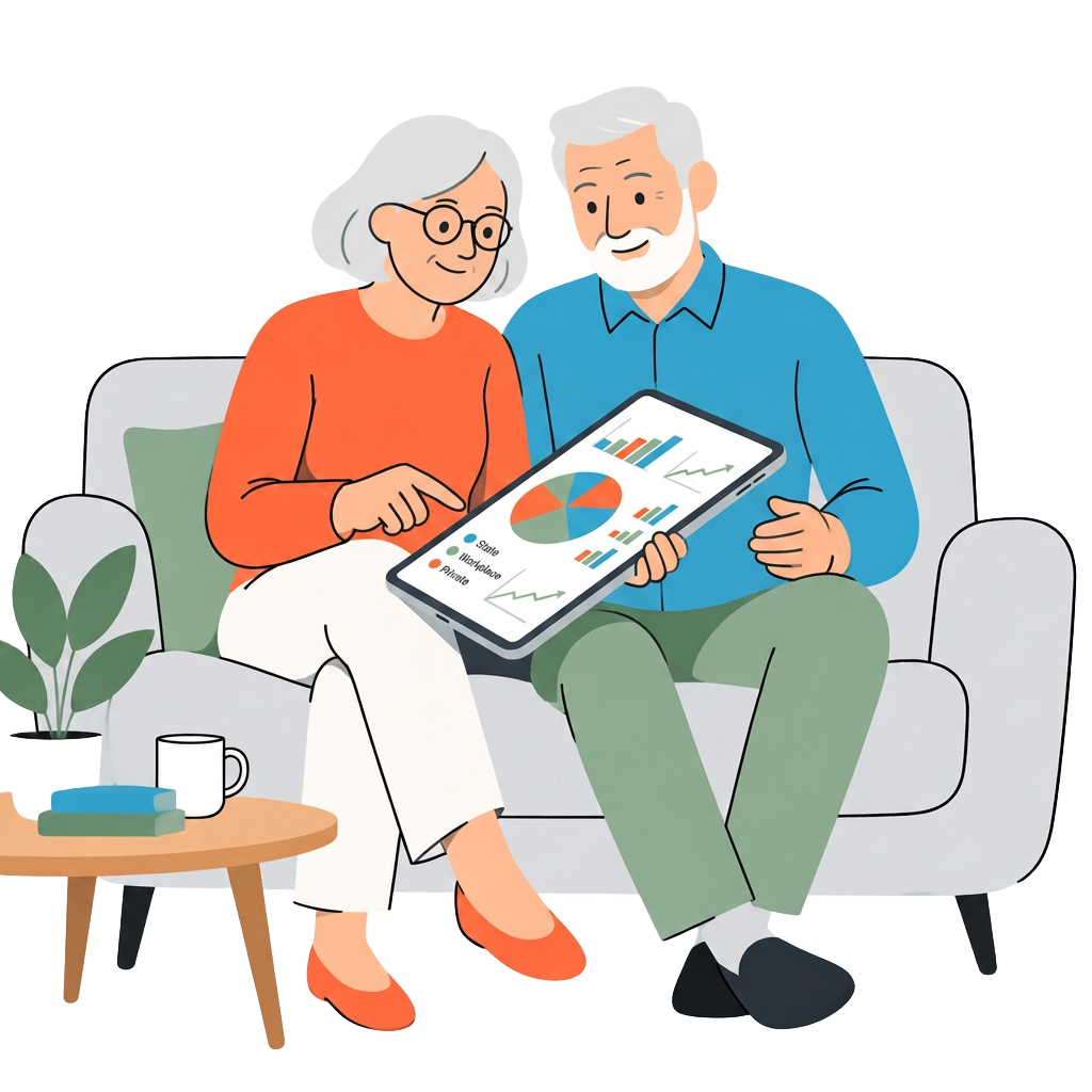 Par som tittar på sin pensionsöversikt
